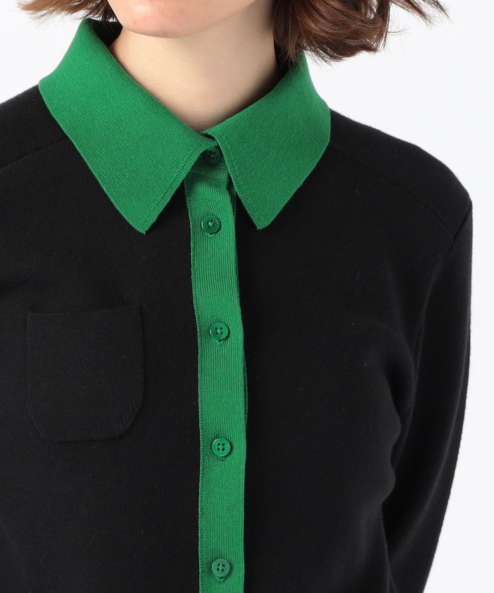 CABaN コットンカシミヤ バイカラーポロカーディガン - ニット