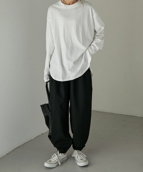 Fashion Letter(ファッションレター)/[M－L]無地 白 ロンT カットソー 長袖 レディース レイヤード 重ね着 トップス ルーズTシャツ 綿 コットン ロングTシャツ スリット ラウンドヘム 大/img03