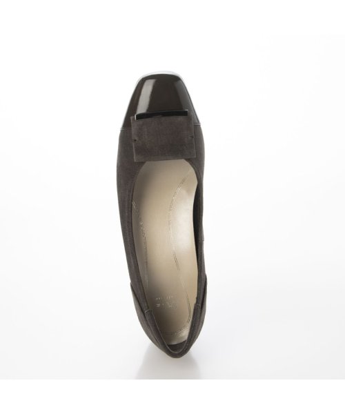 【3E】ローヒールスクエアパンプス 3E 本革