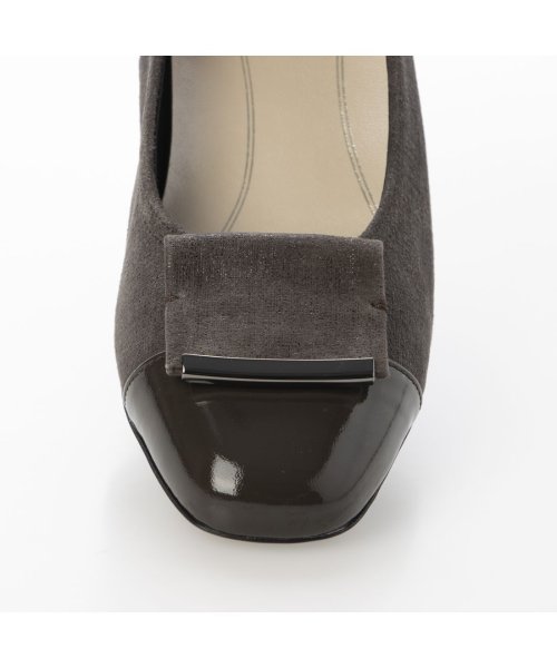 【3E】ローヒールスクエアパンプス 3E 本革