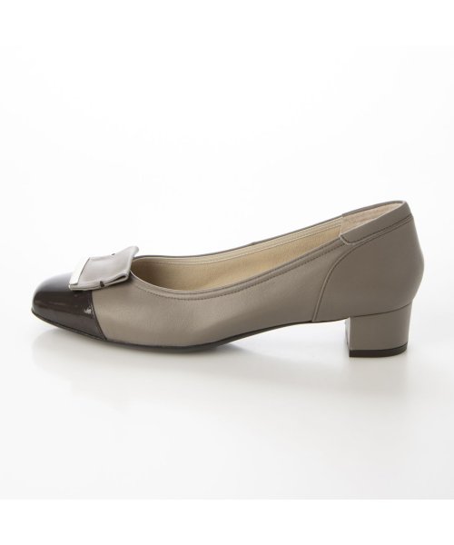 【3E】ローヒールスクエアパンプス 3E 本革