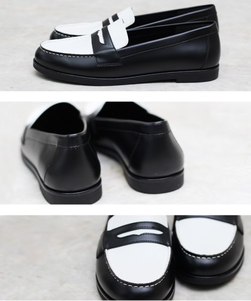 ローファー レディース 靴 フラット シューズ バイカラー コンビ 黒 コインローファー スリッポン シンプル カジュアル おしゃれ マニッシュ トラッド オー Lirio Blanco Lirio Blanco Magaseek