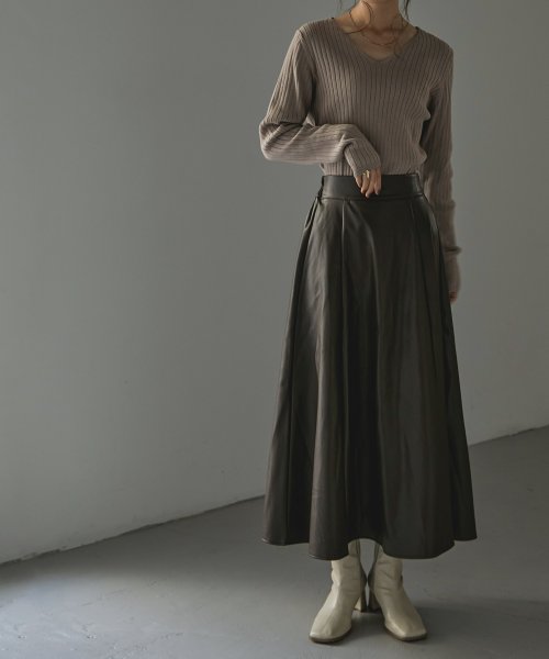 Fashion Letter(ファッションレター)/[M－5L]Vネック リブニット レディース ニット トップス 長袖 リブ 12G 綿100% コットン タイト インナー プルオーバー レイヤード 大きいサイ/img02