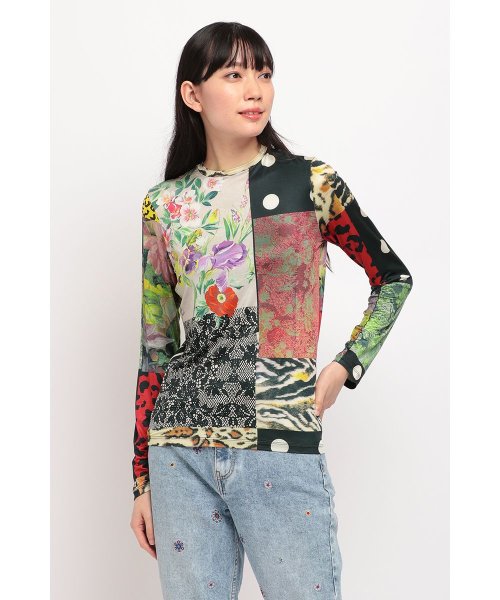 Desigual(デシグアル)/デジタルプリントパッチワークのレディーススリムTシャツ/img07