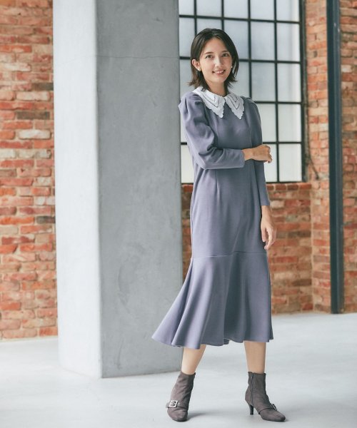 tocco closet luxe(トッコクローゼットリュクス)/取り外し可能な襟付きマーメイドラインニットソーワンピース/img14