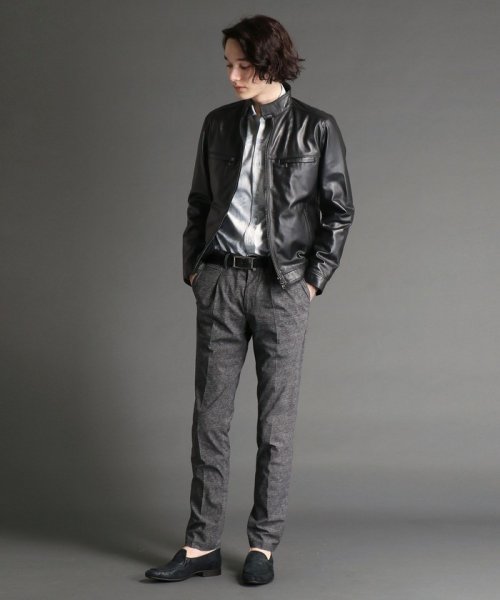 【ex/tra】スタンドカラーレザーブルゾン 