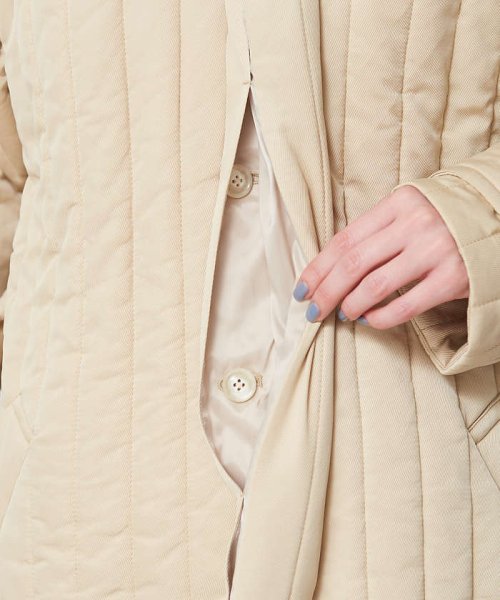 キルティングノーカラーコート 