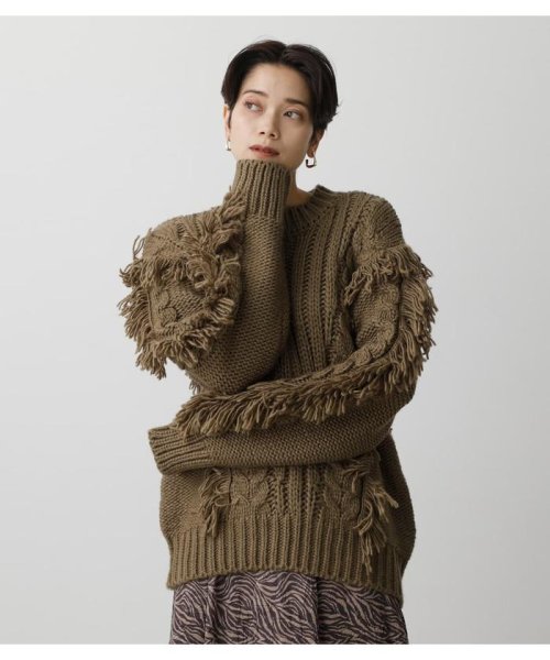 AZUL by moussy(アズールバイマウジー)/FRINGE CABLE KNIT TOPS/img20