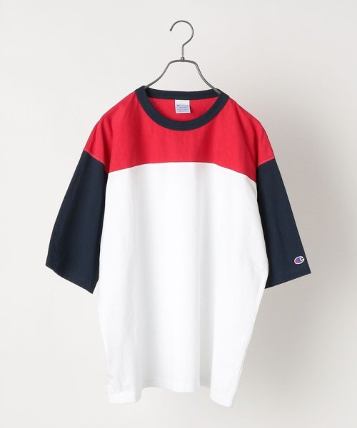 SHIPS any MEN(シップス　エニィ　メン)/【SHIPS any別注】Champion: COTTON USA オーバーサイズ フットボール 五分袖 Tシャツ/img01