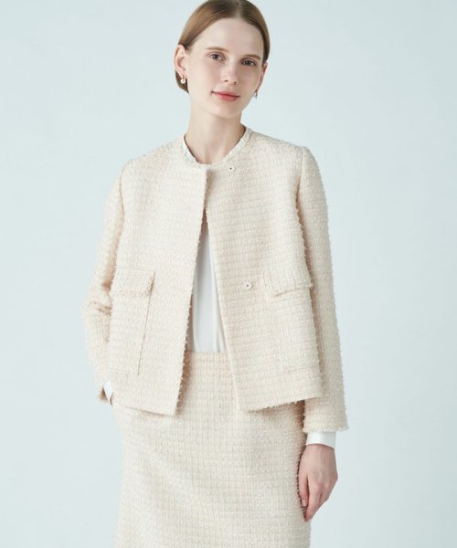 ミックスヤーンツイード ノーカラージャケット 