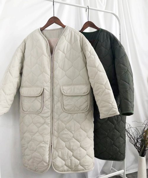 ARGO TOKYO(アルゴトウキョウ)/Corduroy piping quilting boa coat 21030　コーデユロイパイピングボアコート　ボアコート　コート　中ボアコート　ノーカラーコ/img02