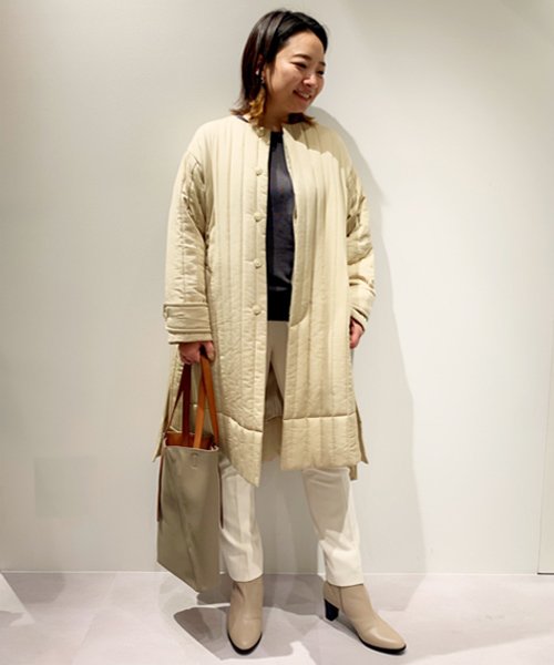 キルティングノーカラーコート 