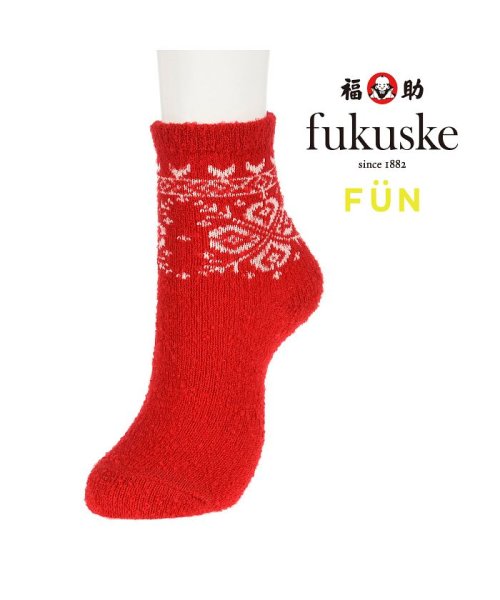 fukuske(フクスケ)/福助 公式 靴下 レディース fukuske FUN フクスケファン あったか ノルディック柄 クルー丈 3262－80j<br>23－25cm ブラック 黒 /img01