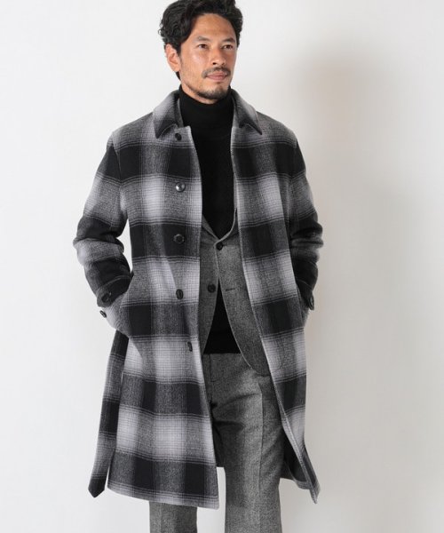 Men's Bigi(メンズビギ)/オンブレチェックベルテッドコート fabric made in japan/img01