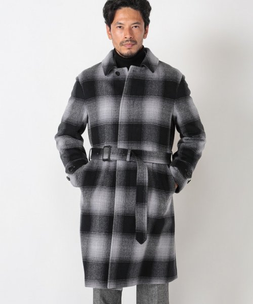 Men's Bigi(メンズビギ)/オンブレチェックベルテッドコート fabric made in japan/img02