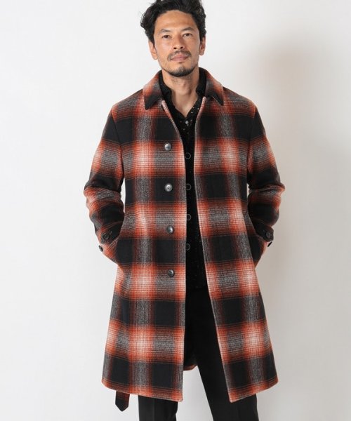 Men's Bigi(メンズビギ)/オンブレチェックベルテッドコート fabric made in japan/img08