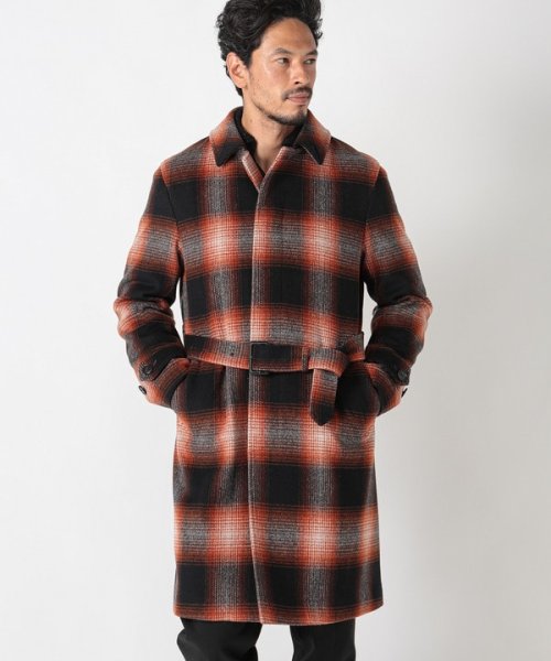 Men's Bigi(メンズビギ)/オンブレチェックベルテッドコート fabric made in japan/img09