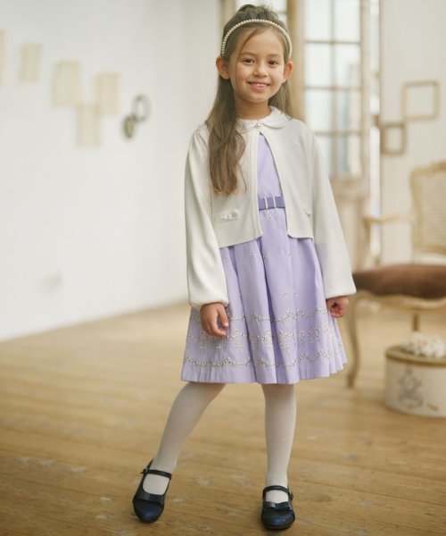 セール】【110－140cm】グログランアーチフラワー刺繍 ワンピース  