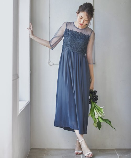 DRESS+(ドレス プラス)/ジャンプスーツ レースブラウス　パンツドレス ウエストリボン結婚式 披露宴 二次会 袖付き 七分袖/img13