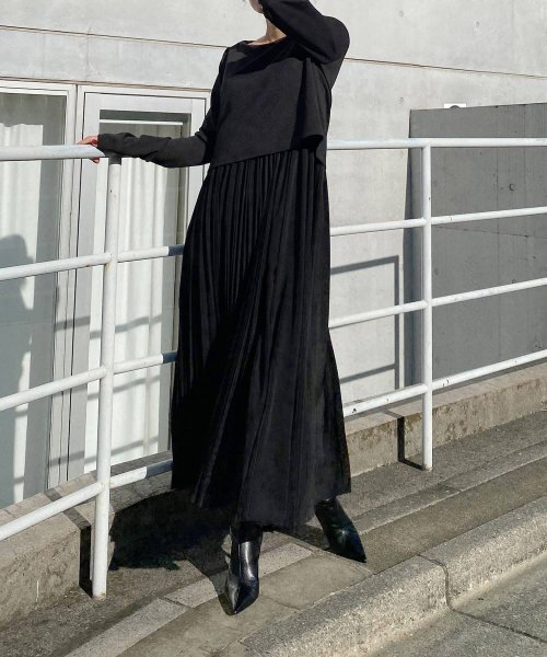 MIELI INVARIANT(ミエリ インヴァリアント)/Flare Pleat Docking Dress/img36