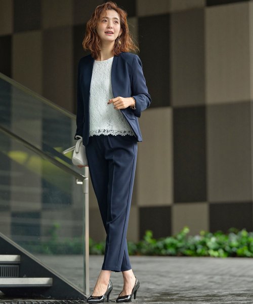 セール】【4点セット】〈テーパードパンツ〉ノーカラージャケット  