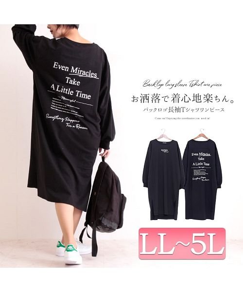 セール 大きいサイズ レディース ビッグサイズ バックロゴ長袖tシャツワンピース ゴールドジャパン Gold Japan Magaseek
