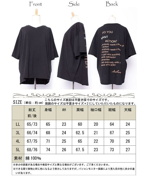 GOLD JAPAN(ゴールドジャパン)/大きいサイズ レディース ビッグサイズ バックロゴプリントVネックコットンTシャツ/img18
