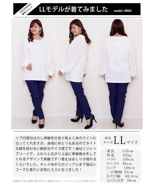 GOLD JAPAN(ゴールドジャパン)/大きいサイズ レディース ビッグサイズ 袖シフォンプリーツリブニットシャツ/img15