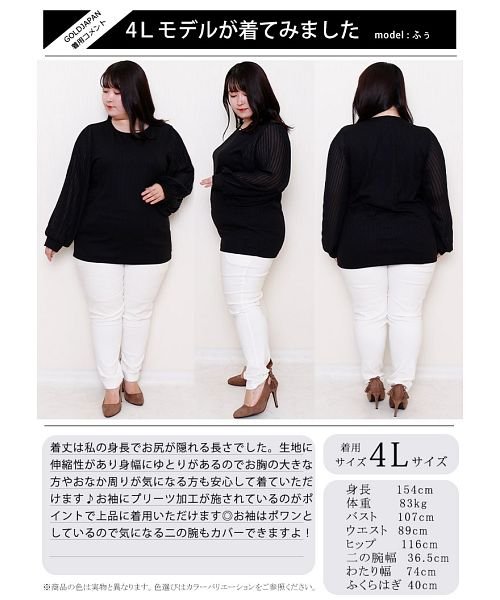 GOLD JAPAN(ゴールドジャパン)/大きいサイズ レディース ビッグサイズ 袖シフォンプリーツリブニットシャツ/img16