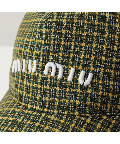 MIUMIU(ミュウミュウ)/【MIUMIU(ミュウミュウ)】ベースボールキャップ 5HC179 2DQ0 レディース プリントファブリック 立体ロゴ刺繍 チェック柄 帽子 /img09