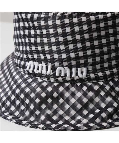 MIUMIU(ミュウミュウ)/【MIUMIU(ミュウミュウ)】バケットハット 5HC196 2B4L レディース プリントファイユ ギンガムチェック 立体ロゴ刺繍 シルク 帽子 F0967//img05