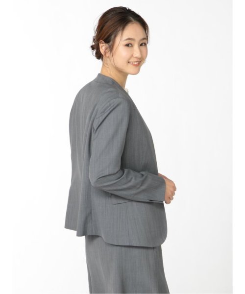 ストレッチウォッシャブル ウール混セットアップ カラーレスジャケット ダルブルー レディース セットアップ スーツ ジャケット ビジネス カジュアル 仕事 ビジネス・フォーマル スーツセットアップ L1398306934(10725円)