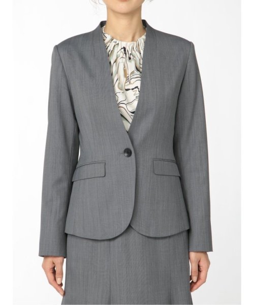 ストレッチウォッシャブル ウール混セットアップ カラーレスジャケット ダルブルー レディース セットアップ スーツ ジャケット ビジネス カジュアル 仕事 ビジネス・フォーマル スーツセットアップ L1398306934(10725円)