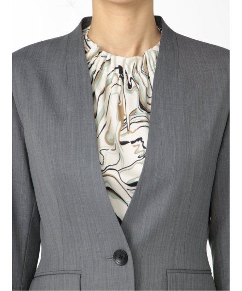 ストレッチウォッシャブル ウール混セットアップ カラーレスジャケット ダルブルー レディース セットアップ スーツ ジャケット ビジネス カジュアル 仕事 ビジネス・フォーマル スーツセットアップ L1398306934(10725円)