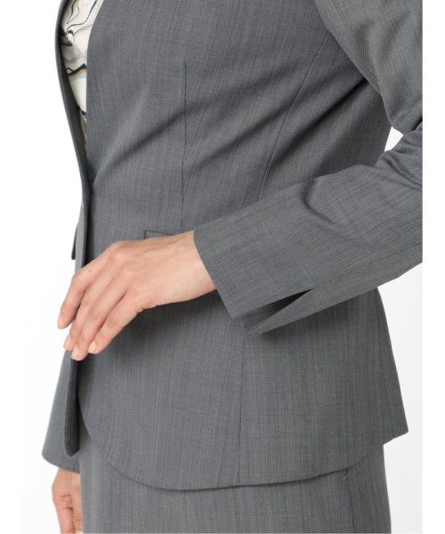 ストレッチウォッシャブル ウール混セットアップ カラーレスジャケット ダルブルー レディース セットアップ スーツ ジャケット ビジネス カジュアル 仕事 ビジネス・フォーマル スーツセットアップ L1398306934(10725円)