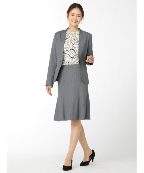 ストレッチウォッシャブル ウール混セットアップ カラーレスジャケット ダルブルー レディース セットアップ スーツ ジャケット ビジネス カジュアル 仕事 ビジネス・フォーマル スーツセットアップ L1398306934(10725円)