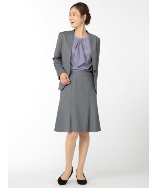 ストレッチウォッシャブル ウール混セットアップ カラーレスジャケット ダルブルー レディース セットアップ スーツ ジャケット ビジネス カジュアル 仕事 ビジネス・フォーマル スーツセットアップ L1398306934(10725円)