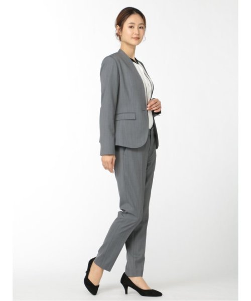 ストレッチウォッシャブル ウール混セットアップ カラーレスジャケット ダルブルー レディース セットアップ スーツ ジャケット ビジネス カジュアル 仕事 ビジネス・フォーマル スーツセットアップ L1398306934(10725円)