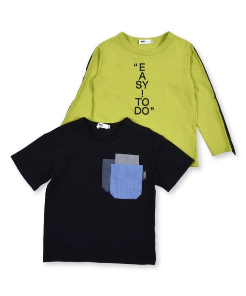 WASK(ワスク)/ダンガリー ポケット Tシャツ + 袖 テープ ロング Tシャツ セット (10/img15