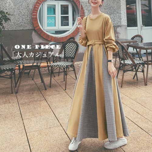 セール ロングワンピース 春 異素材フレアワンピ ミニミニストア Miniministore Magaseek