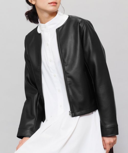 レディース アウター ノーカラー ライダースジャケット フェイクレザー Www Hhga Se