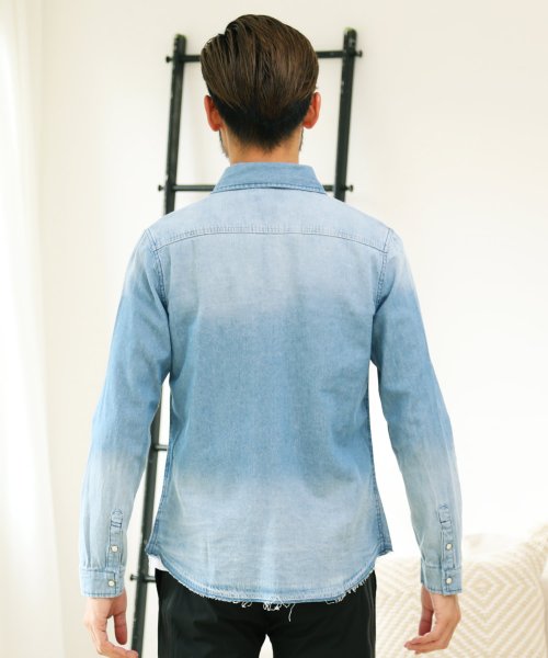 セール ダメージウェスタンデニムシャツ 長袖シャツ メンズ カジュアルシャツ ダンガリーシャツ シャツ 長袖 トップス デニム ジギーズショップ Jiggys Shop Magaseek