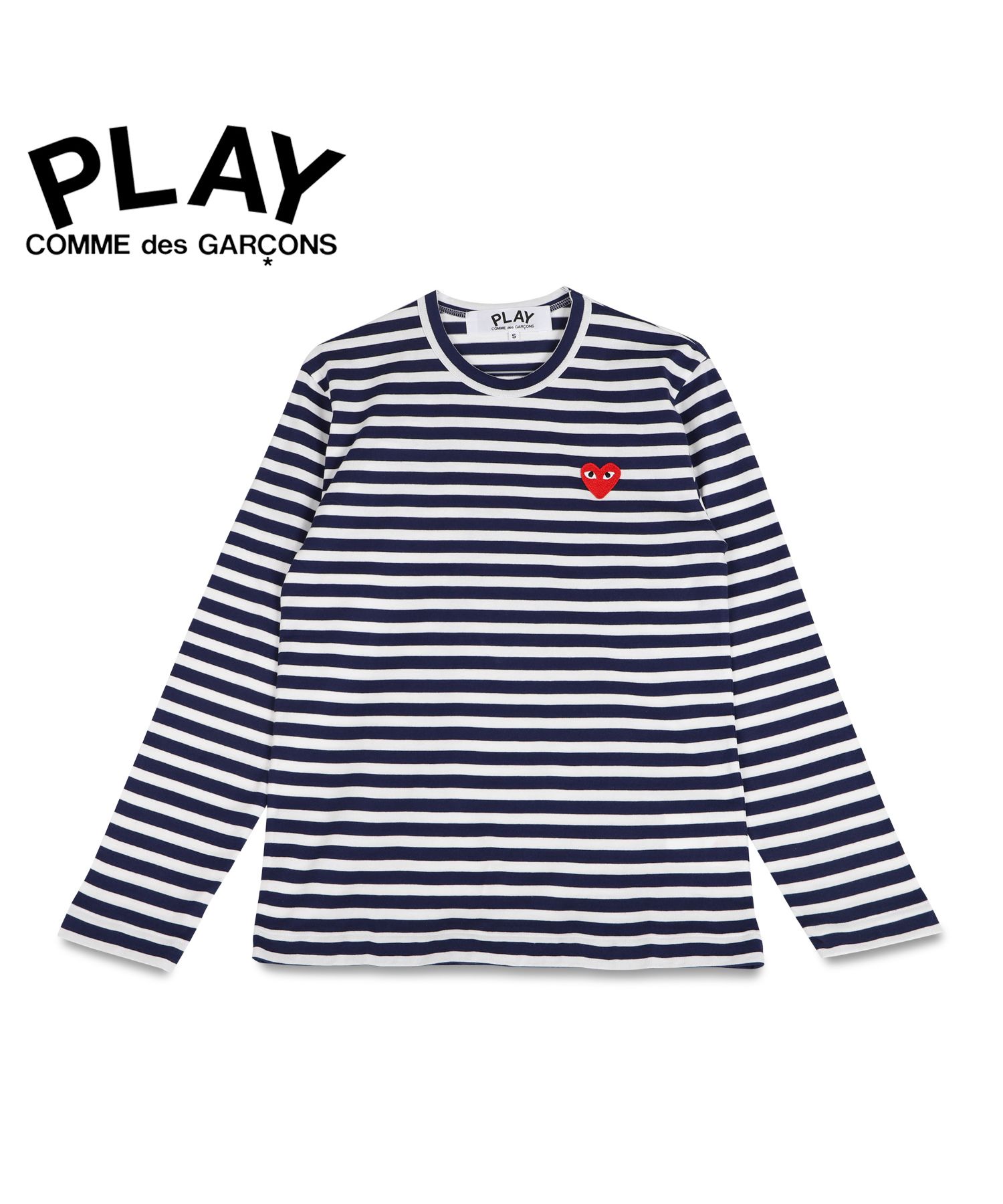 プレイ コムデギャルソン PLAY COMME des GARCONS Tシャツ 長袖 カットソー メンズ ロンT ボーダー レッドハート ロゴ  RED HEA