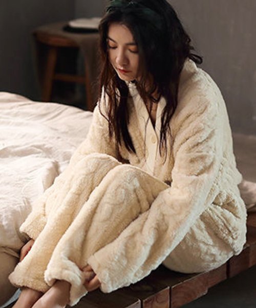 セール ルームウェア レディース 長袖 冬 可愛い ふんわり もこもこ ボア 防寒 保温 トップス パンツ 上下 セットアップ テディショップ Teddyshop Magaseek