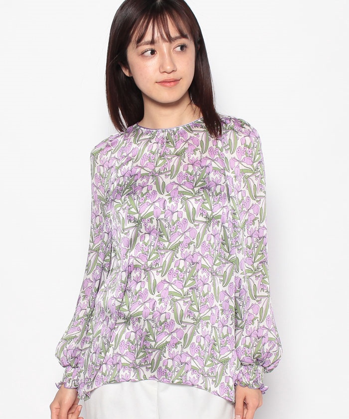 ANAYI アナイ ステッチラインフラワープリントタックブラウス 36