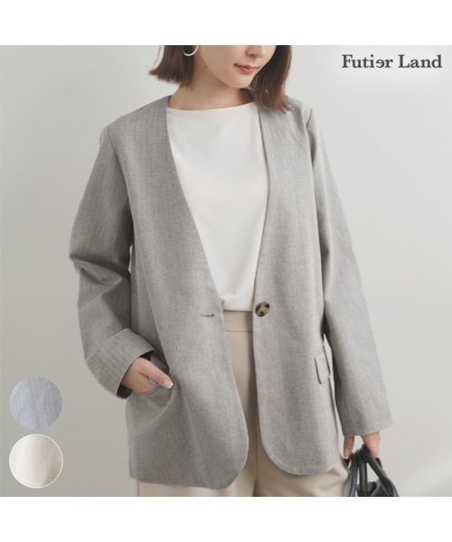 futier land(フューティアランド)/ノーカラージャケット ジャケット コットンリネン ヘリンボーン セットアップ 春 韓国 ファッション / コットンリネンノーカラージャケット/img13