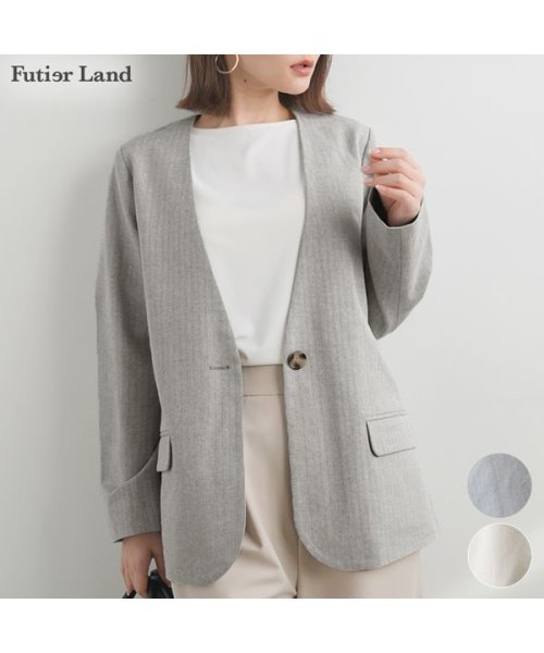 futier land(フューティアランド)/ノーカラージャケット ジャケット コットンリネン ヘリンボーン セットアップ 春 韓国 ファッション / コットンリネンノーカラージャケット/img15