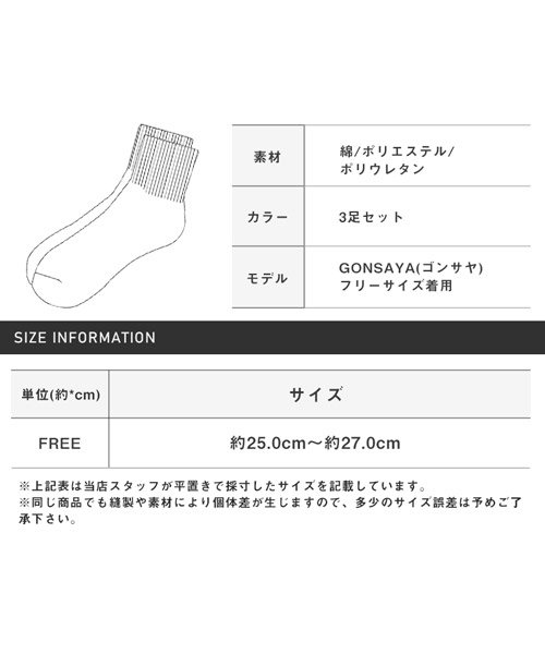 LUXSTYLE(ラグスタイル)/Healthknit(ヘルスニット)スラブHマークソックス 3足セット/靴下 メンズ ソックス くつした クルーソックス ロークルー ロゴ/img11