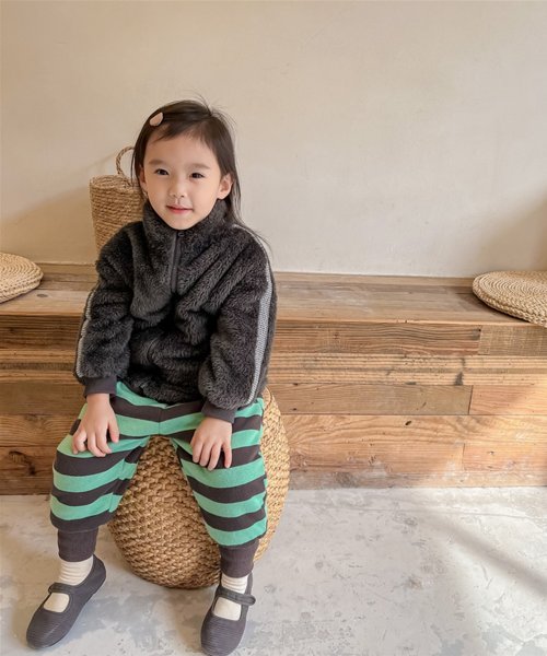 aimoha(aimoha（アイモハ）)/【aimoha－KIDS－】韓国子供服 暖かい中綿ボーダー柄テーパードパンツ ボア裏地/img01