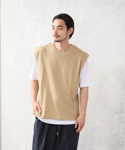 ALWAYS GOOD TIME NEW BASIC STORE(オールウェイグッドタイムニューベーシックストア)/【ＯＲＧＡＮＩＣ　ＣＯＴＴＯＮ】ドロップショルダーワッフルベスト×オーガニックコットンＴシャツ　リアルレイヤードベストアンサンブルＴシャツ/img03